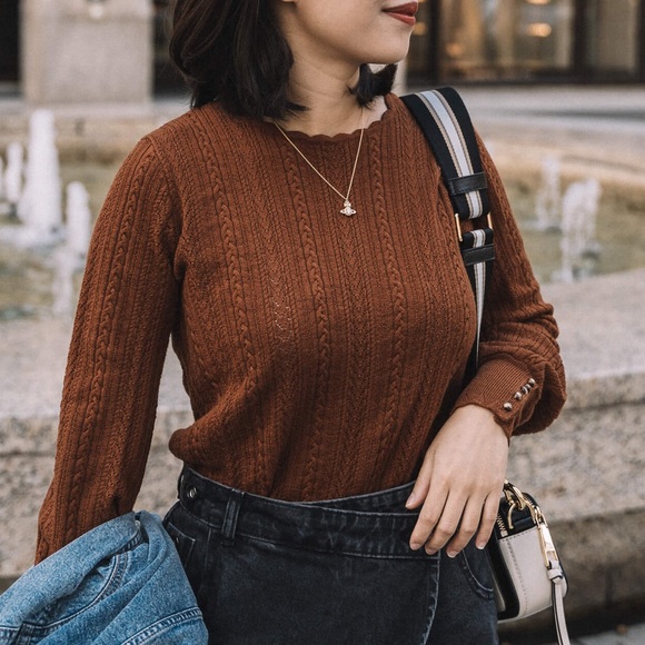 Sezane Sweaters - Sezane Ornella Jumper Brown Cable Knit Merino Wool Lightweight Sweater Small